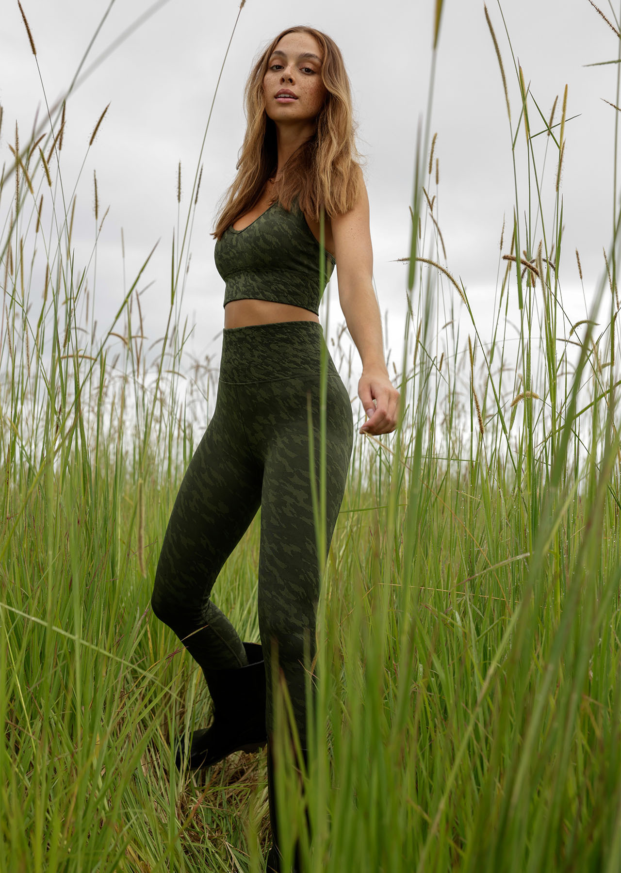 Girl in hot sale green leggings